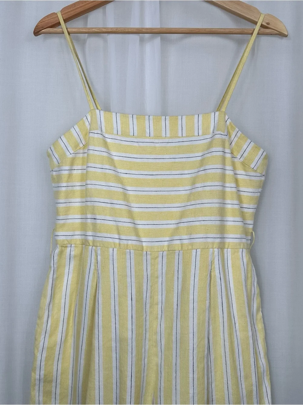 Banana Republic Linen Blend Wide‎ Leg Cropped Jumpsuit 4P Petite Yellow Striped